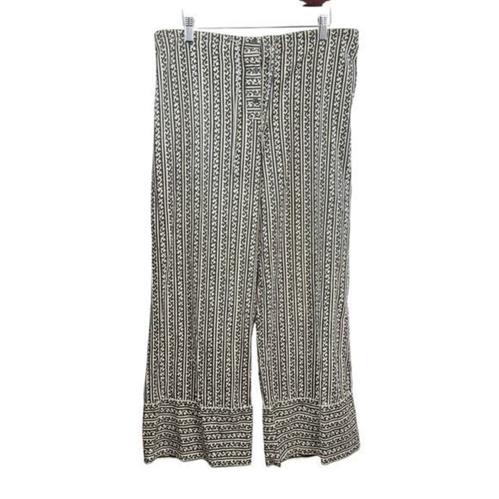 J. Peterman Co. Pants Small Cotton Drawstring Lightweight Black‎ White Stripped